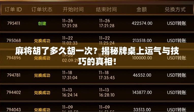 麻将胡了多久胡一次？揭秘牌桌上运气与技巧的真相！