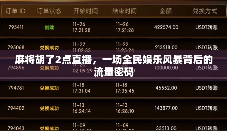 麻将胡了2点直播，一场全民娱乐风暴背后的流量密码