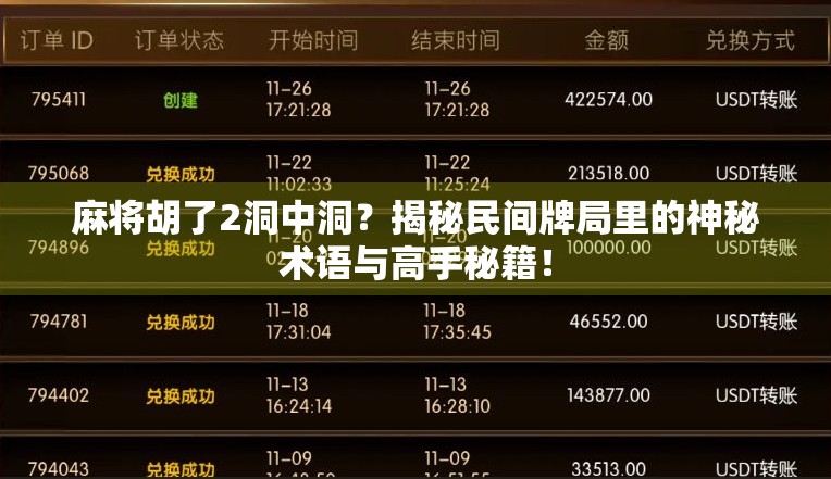 麻将胡了2洞中洞？揭秘民间牌局里的神秘术语与高手秘籍！